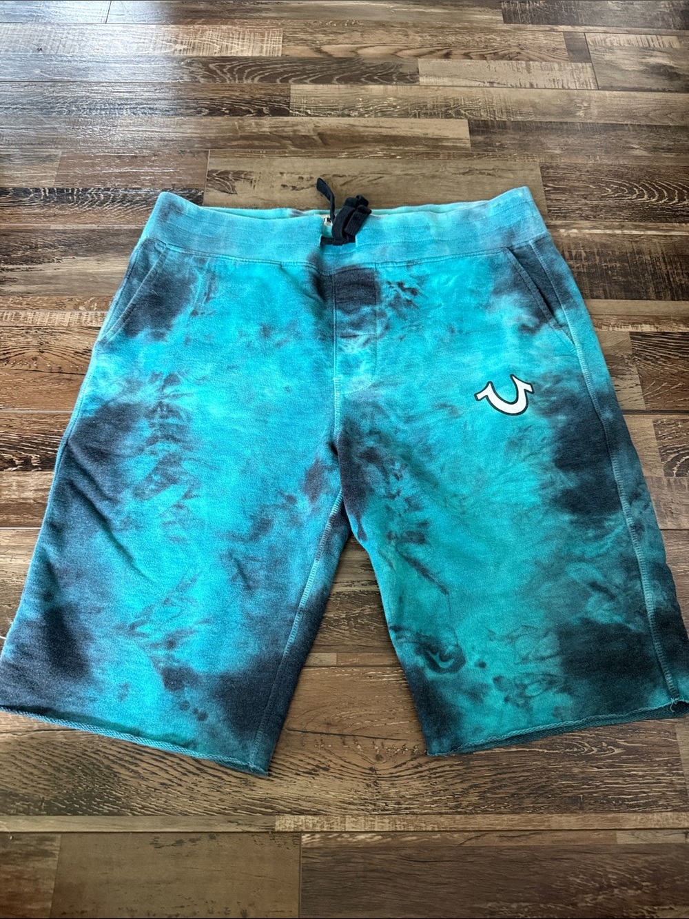 True Religion Teal and Black Tie-Dye Athletic Shorts
